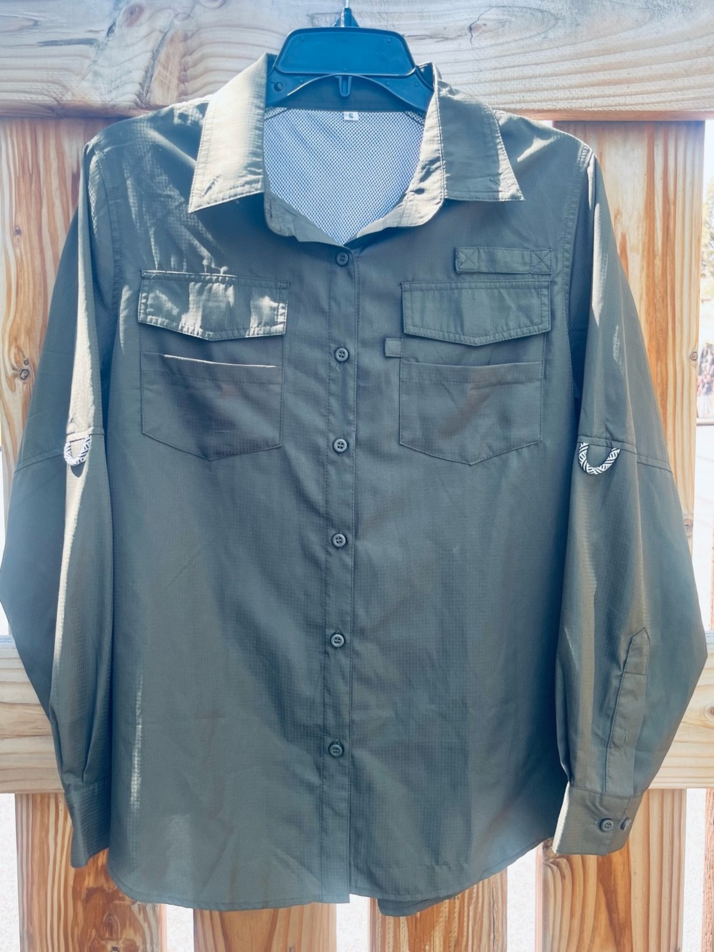 Women’s Safari Style UV Olive Adjustable Long Sleeve Utility Field Shirt